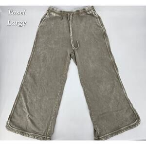 Easel Los Angeles Mineral Washed French Terry Wide Leg Lounge Pants Mocha Taupe